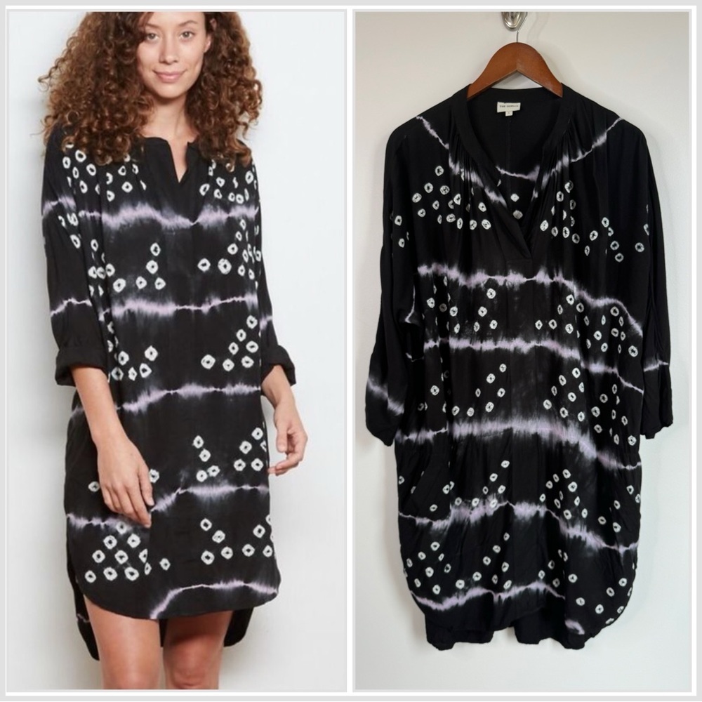 The Odells 100% Rayon Black White Tie Dye High-low Dress Pockets Kaftan Neckline